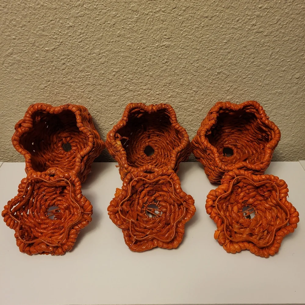 Set of Three Lidded Wicker Pumpkins
